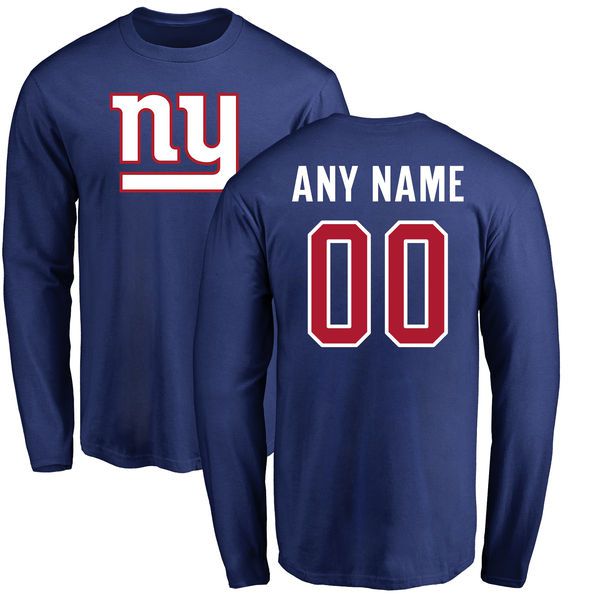 Men New York Giants NFL Pro Line Royal Any Name and Number Logo Custom Long Sleeve T-Shirt